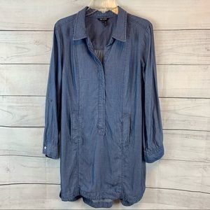 Nic+Zoe denim jeans top tunic blouse pockets blue casual moto biker collar M